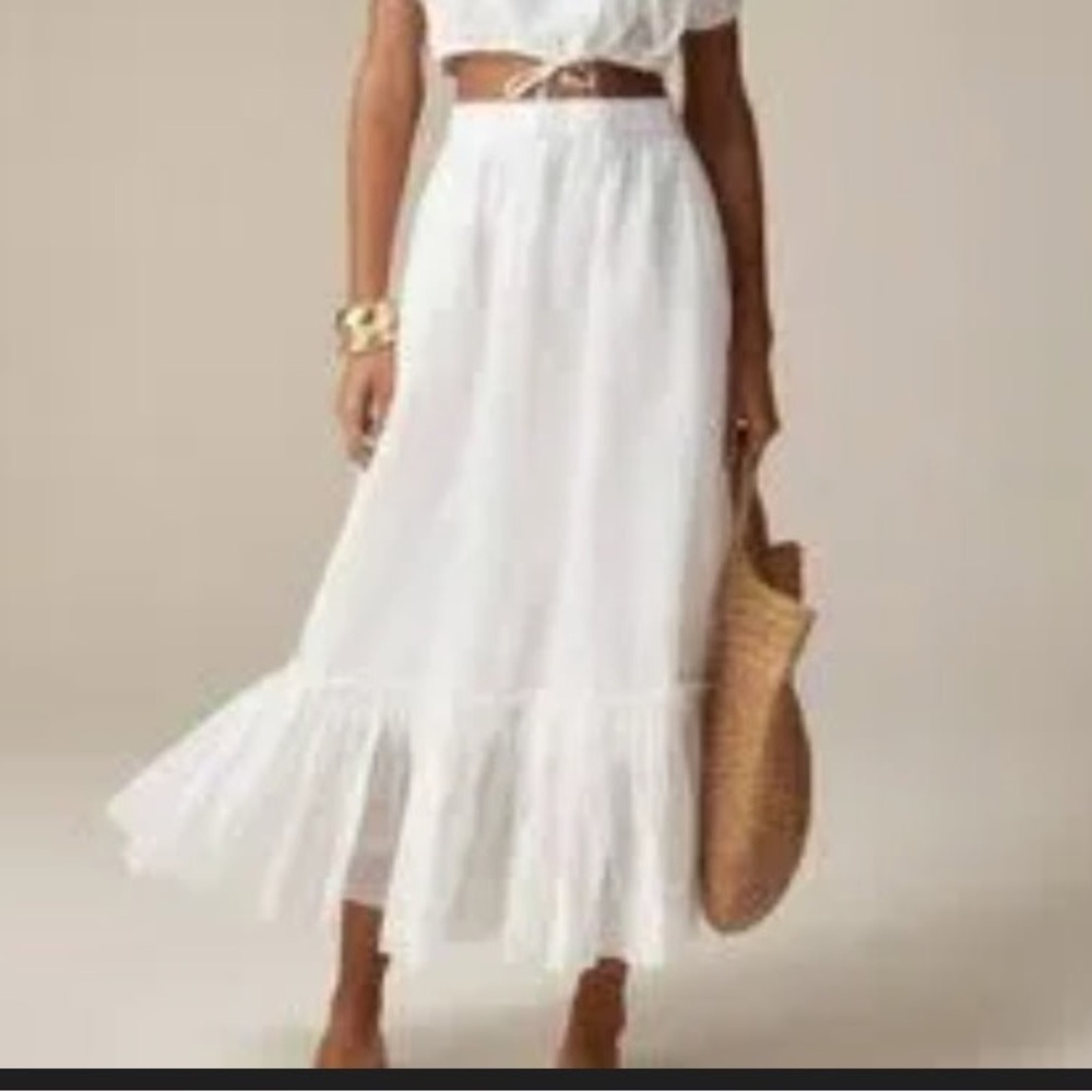 J. Crew‎ White Ruffle-Hem Maxi Skirt